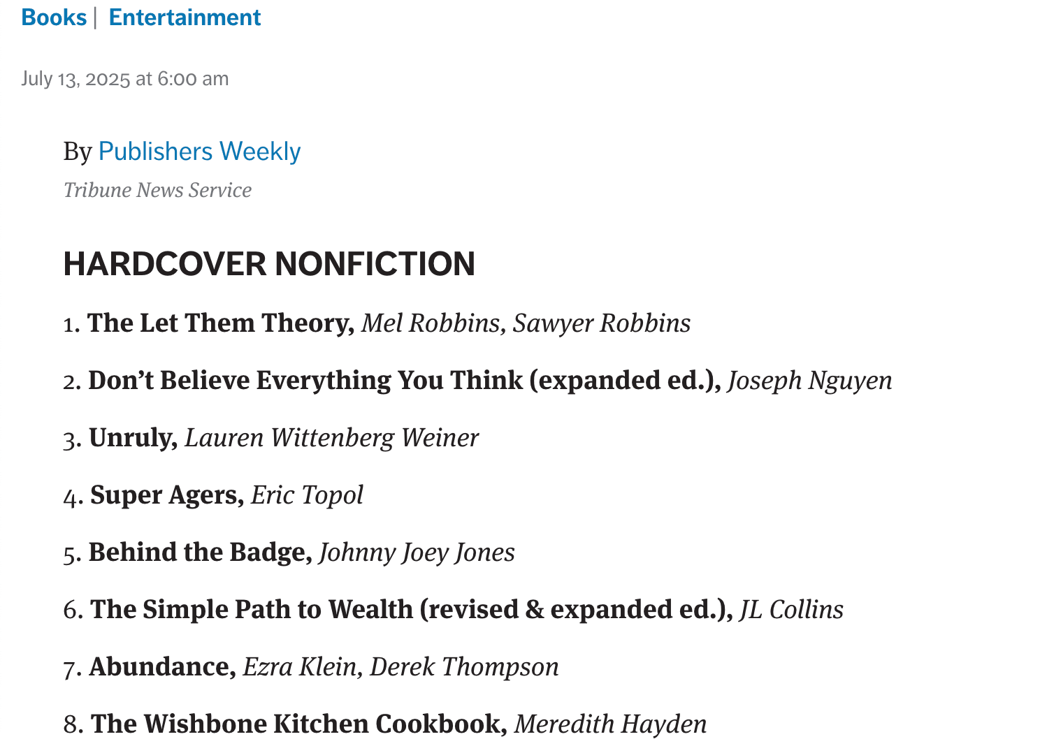 The Seattle Times, This week’s bestsellers from Publishers Weekly