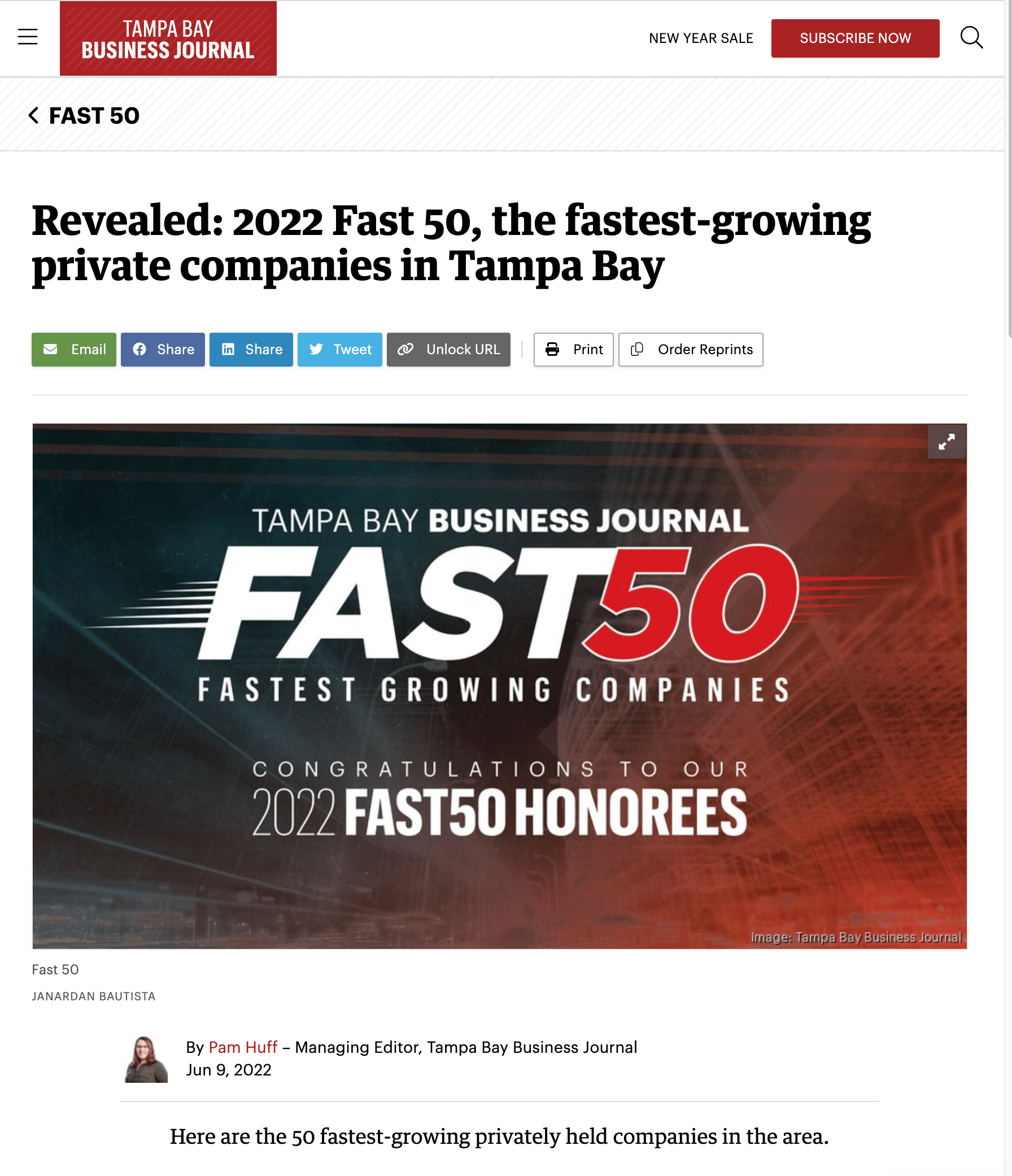 Revealed: 2022 Fast 50, the fastest-growing private companies in Tampa Bay